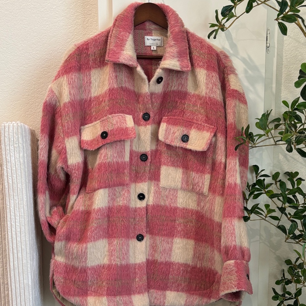 By Together Pink and Cream Plaid Jacket